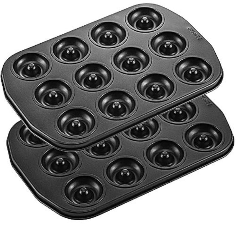 CHEFMADE Mini Donut Baking Pans, Non-Stick 12-Cavity Donut Pan, Carbon Steel Cake Baking Pan - BPA Free Mini Bagel Pan, Oven, Microwave, Freezer Safe - Image 1